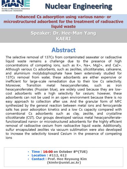 Enhanced Cs adsorption using various nana- or microstructured adsorbent for the treatment of radioactive liquid waste